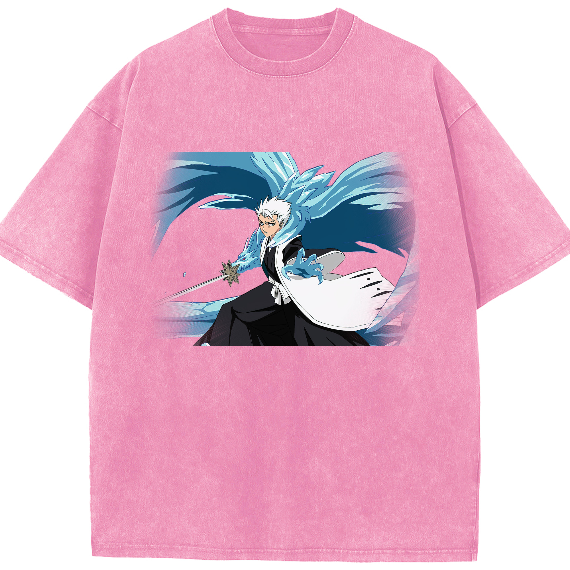 （画像用） ブリーチ 日番谷冬獅郎（ひつがや とうしろう） BLEACH Hitsugaya Toushirou 綿100% ヴィンテージ風 半袖Tシャツ（フロントプリント）
